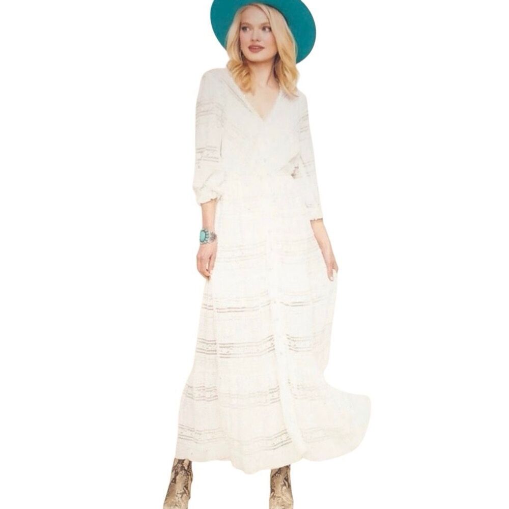 A Collective Story Tiered‎ Button Front Maxi Dress Women Large White Whimsical - Picture 11 of 11